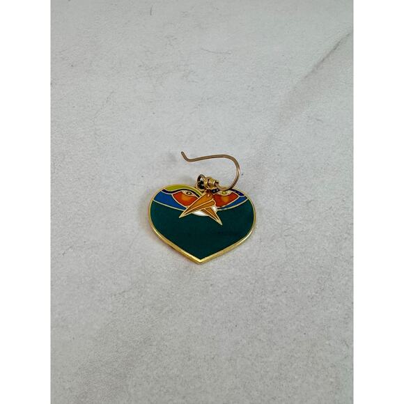 Single Laurel Burch Teal Birds Heart Dangle Earring 90s - Picture 2 of 2